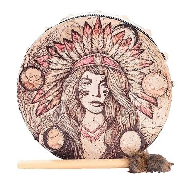 Imagem de Naroote Tambor de Instrumento Redondo Vintage de Imitação de Pele de Carneiro de Poliéster, Tambor Xamânico para Nutrir o Humor, Adequado para Amantes de Música (Naroote1trsan7qbp-230106GW02-5)