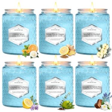 Imagem de Velas azuis para casa perfumadas, pacote com 6 velas de cera de soja natural de 156 g em vidro decorativo, conjuntos de presentes de aromaterapia para casa para mulheres, aniversário, Natal