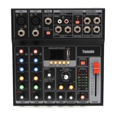 Imagem de Mesa de Som Profissional Bivolt 7 Canais - Mixer de Áudio Bluetooth, MP3 e USB Com Efeitos, Equalizador e Phantom Power, Console de Mixagem Para Podcast, Igreja, Karaokê e Live (TYT-007)