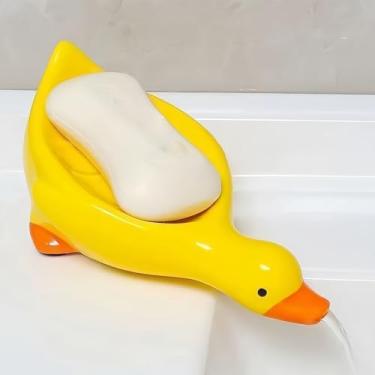 Imagem de Saboneteira de formato bonito com drenagem, suporte de sabão antiderrapante autodrenante para banheiro/cozinha, suporte de armazenamento de caixa de sabão, amarelo
