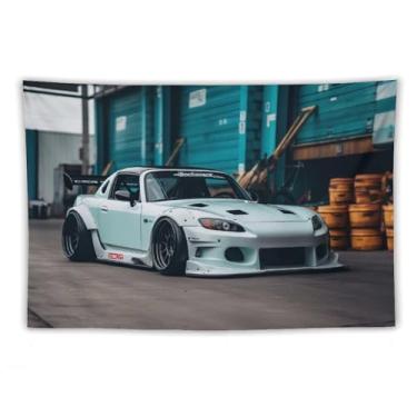 Imagem de HouLaiZhe Tapeçaria de carro branco modificado Jdm carro S2000 pendurar na parede quarto decoração de casa tapeçarias estética piquenique decoração de parede arte de parede para dormitório sala de