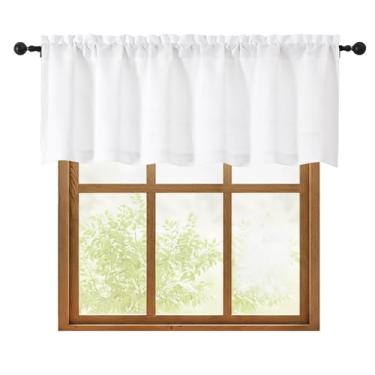 Imagem de OWENIE Cortinas brancas para janelas 1 peça de 45,7 cm de comprimento, cortina pequena texturizada com filtro de luz para banheiro porão sala de estar quarto, cortinas de meia janela sobre a pia, 152