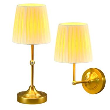 Imagem de Candeeiro de mesa recarregável e luz de parede de bateria, luminária de mesa sem fio de toque vintage 2 em 1 com controle remoto, 6 luzes de arandela operadas por bateria que mudam de cor para quarto