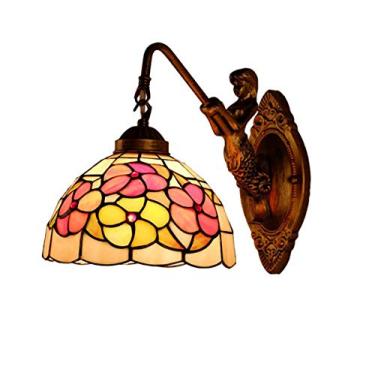 Imagem de Arandela de parede floral estilo Tiffany de 8 polegadas, feita à mão com flores em vitral, ideal para quarto, cabeceira, sala de estar, corredor e varanda, soquete E27, B.