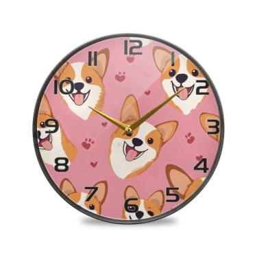 Imagem de YETTASBIN Relógio de parede acrílico com desenho animado Corgi Dog - Silencioso, sem tique-taque, operado por bateria, relógio redondo decorativo criativo para cozinha, sala de estar, banheiro