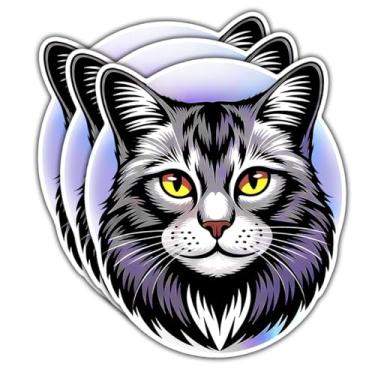 Imagem de 3 peças adesivos realistas de rosto de gato, decalque de vinil preto cinza para amantes de gatos, laptop, garrafa de água, janela de carro, caderno e telefone (7,6 cm) (normal, 7,6 cm)