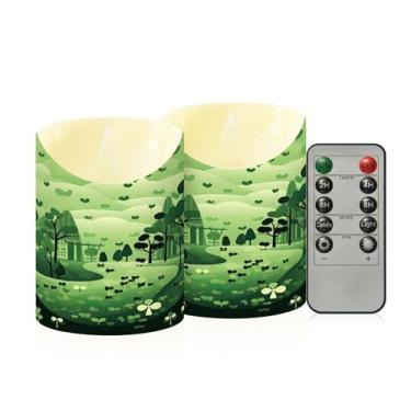 Imagem de Wassud Pacote com 2 velas verdes sem chama com controle remoto, velas realistas cintilantes com temporizador, velas decorativas para Natal, casamento, festa, decoração de casa pequena