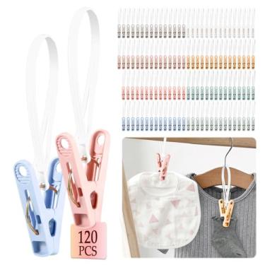 Imagem de 120 peças de alfinetes de roupas com corda de plástico, clipes antiderrapantes para roupas de bebê e calças, clipes multiuso à prova de vento para organizador de armário de roupas de bebê, calças