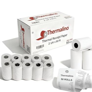 Imagem de (50 rolos) Rolos de recibo de papel térmico sem BPA de 2 1/4 x 50' serve para todos os mini Clover Flex, terminal quadrado, impressoras de caixa registradora, papel para máquina de cartão de crédito e