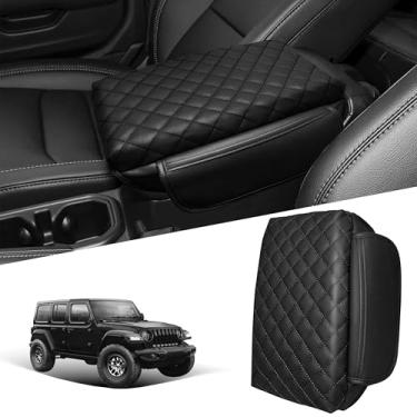 Imagem de Capa de console central para Jeep Wrangler JL 2018-2025 & Gladiator JT 2020-2025 capa de apoio de braço de 3 cm de espessura almofada protetora de tampa de descanso de braço almofada com bolsos