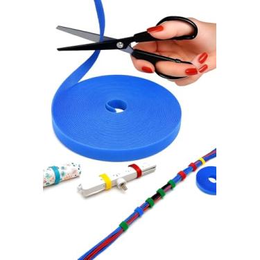 Imagem de Tiras cortadas no comprimento resistente, rolo de dupla face autoaderente de 32 pés x 1,2 cm, laços de agrupamento se prendem a si mesmos para fixação segura, azul