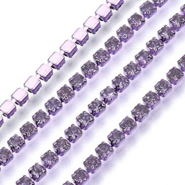Imagem de KISSITTY Corrente de strass de 2 mm, cor violeta, SS6,5, corrente de copo com acabamento de cristal, enfeites para costura, joias, festas de casamento, decoração de roupas, ornamentos artesanais