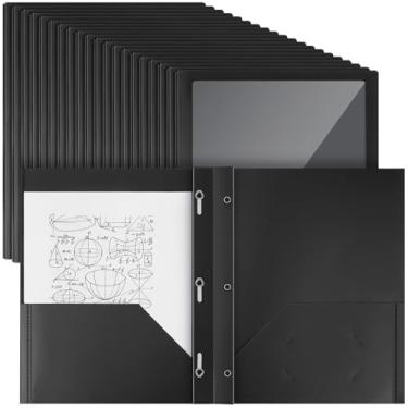 Imagem de Teling 24 pastas de plástico com bolso frontal transparente com 3 garras e 2 bolsos, pastas resistentes com compartimento para cartão, pasta de papel tamanho carta para escola, material de escritório