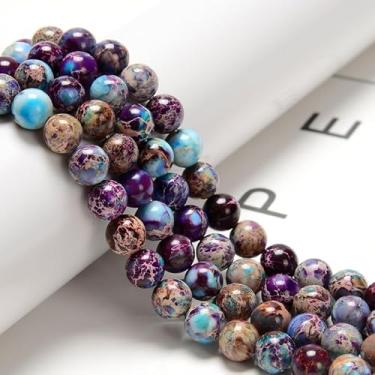 Imagem de Land Long 95 peças (2 fios/conjunto) 8 mm contas de jaspe imperial roxas azuis com poder energético, contas redondas de pedra de jaspe de sedimento do mar para joias, pulseiras, brincos, fazer