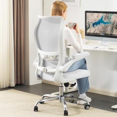 Imagem de TRALT Cadeira de escritório ergonômica – cadeira de mesa com encosto alto ondulado, suporte lombar ajustável, cadeira de computador – cadeiras de jogos encosto de malha e assento de couro PU para