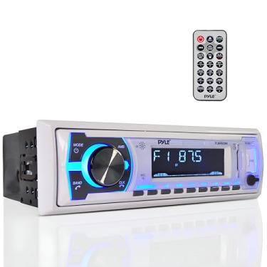 Imagem de Pyle Rádio Estéreo Bluetooth Marítimo – Sistema Receptor de Rádio Barco Estilo DIN Único de 12 V com Microfone Integrado, LCD Digital, RCA, MP3, USB, SD, Rádio AM FM - Controle Remoto - PLMRB29W