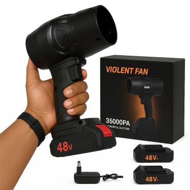 Imagem de Soprador de Ar Portátil 48V, 320W, 33000RPM, com 2 Baterias Recarregáveis, Bivolt, para Limpeza de Folhas, Carro, PC, Teclado