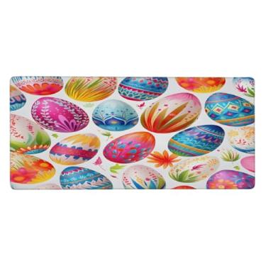 Imagem de Tapete de rato colorido com ovo grande, flor de Páscoa, impermeável, tapete protetor de mesa estendido para computador, base de borracha antiderrapante para escritório, computador, teclado, laptop e