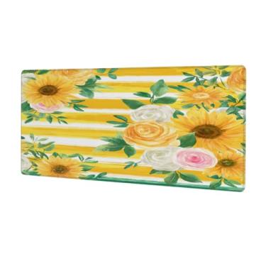 Imagem de Tapete de rato grande com flor amarela de girassol à prova d'água para computador tapete protetor de mesa com base de borracha antiderrapante para escritório, computador, teclado, laptop e mesa de