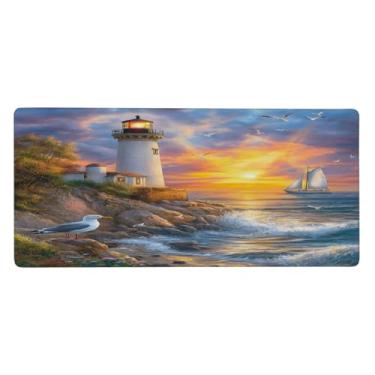 Imagem de Tapete de rato bonito mar gaivotas grandes à prova d 'água computador estendido tapete protetor de mesa tapete antiderrapante base de borracha para escritório, computador, teclado, laptop e mesa de