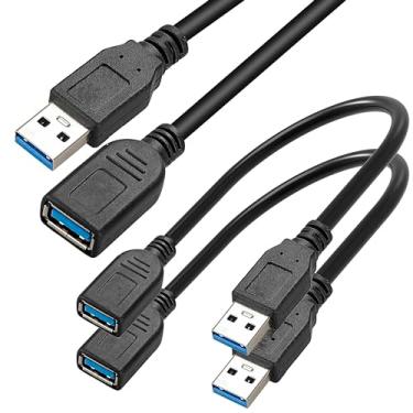 Imagem de SaiTech IT Pacote com 2 cabos de extensão USB 3.0 macho A para fêmea A de 15 cm para laptop/PC/Mac/impressoras - preto