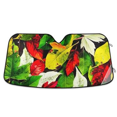 Imagem de Persiana de sol com folhas coloridas vibrantes personalizadas para para-brisa de carro bonito universal dobrável para-brisa frontal impressão animal automotivo L, 144,8 cm x 80 cm