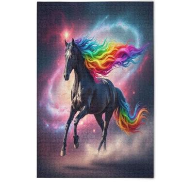 Imagem de Colorful Black Horse Rainbow Space Jigsaw Puzzle 500 Pieces Adults, Funny Puzzle Game Gifts Landscape Scene Puzzles Animal Print Art Decor, 500 Pieces, 20.5" x 14.9"