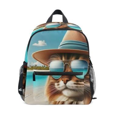 Imagem de GAIGEO Funny Kitten Beach Cat Backpack for School Kids with Whistle, Adjustable Chest Strap, Little Boys Backpack Lightweight & Compact for Ages 3-8
