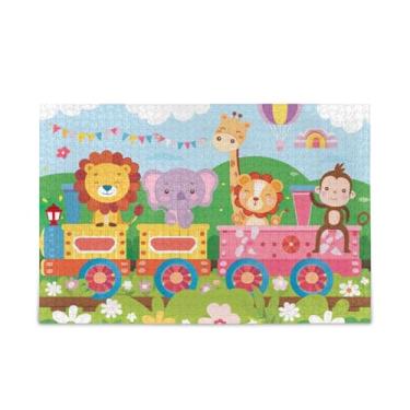 Imagem de Quebra-cabeças engraçados de 500 peças de animais e trens de brinquedo, composto de papel e madeira para adultos com bolsa de armazenamento