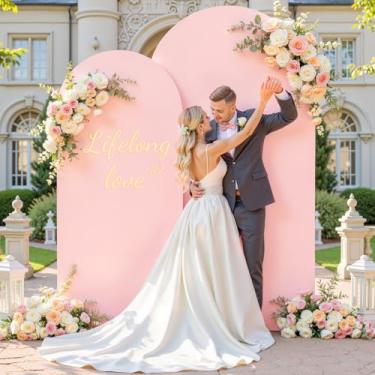 Imagem de Capa de fundo de arco rosa de 1,8 m de 1,8 m, capa de arco de casamento, elástico, arco redondo, chiara, suporte para decoração de aniversário, balão, festa, banquete, chá de bebê