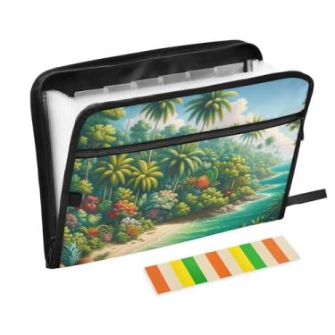 Imagem de Pastas expansíveis de árvores tropicais, organizador de documentos sanfonado com 13 bolsos para escola e escritório