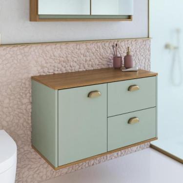 Imagem de Gabinete Banheiro Suspenso 80cm com Porta e 2 Gavetas 100% MDF - Faema