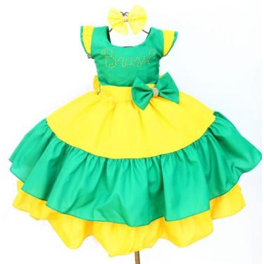 Imagem de Vestido Infantil Do Brasil Copa Luxo Oferta E Tiara, 4, Amarelo
