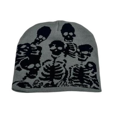 Imagem de Chapéu Bucket De Lã Com Estampa De Caveira Em Cores, Quente E Confortá