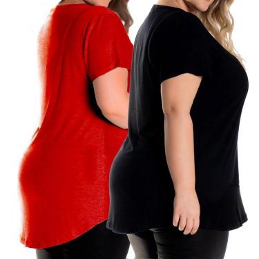 Imagem de Kit 2 Camisetas Longline Plus Size Feminina Manga Curta Sobre Legging Soltinha-Feminino