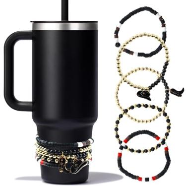Imagem de Airuiwu Pulseiras para acessórios Stanley Cup, 5 peças para Stanley 1,134 g e 850,5 g Tumbler com alça, chapéus e botas Western Cowboy Design Pulseira com bota de silicone (preto)