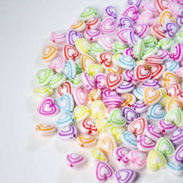 Imagem de Miçanga Entremeio Branco Coração Multi Color 11MM 110Uni 32g - La Mode