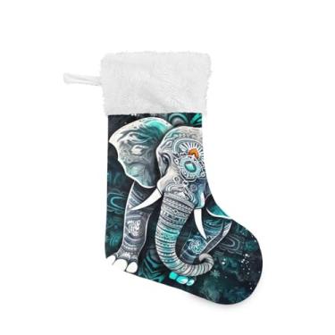 Imagem de ATTX Meias de Natal Paisley Elefante, Brancas de Pelúcia, Suportes de Presente para Decorações de Festas de Férias (17,7 polegadas, Pacote com 2) #666