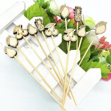 Imagem de 100 Pacotes de Palitos para Cocktail Fruta Bambu Fornecedores Casamento Aniversário Festa na Praia Dentes Premium com Padrões Bonitos Frutas Aperitivo