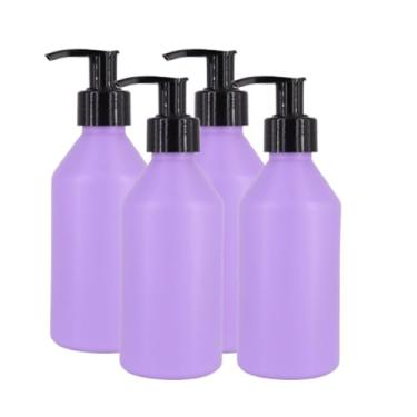 Imagem de MOXMAR Pacote com 4 frascos de PEAD com bomba de creme + 2 funis e etiquetas - Frascos dispensadores de plástico recarregáveis para loção e cuidados pessoais, Garrafa de lavanda + bomba preta, 4.2 fl