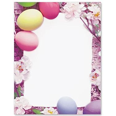 Imagem de Paperdirect Papel de papelaria com tema de primavera com flores de ovos de Páscoa vibrantes, papel de borda, papel timbrado 21 x 28 cm, 25 folhas, papel de escrita premium elegante, papel decorativo