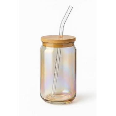 Imagem de Copo de Vidro 460ml com Tampa de Bambu, Canudo de Vidro e Vedação Hermética – Ideal para Sucos, Cafés, Chás e Smoothies