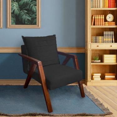 Imagem de Poltrona Monalisa Decorativa Mona Pés de Madeira Maciça Suede Preto - 