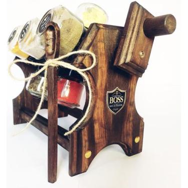 Imagem de Porta Temperos e Condimentos em Madeira com Manivela e 10 potes - Boss