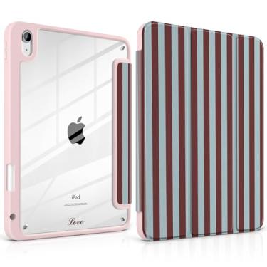 Imagem de TWOLSKOO Capa para iPad de 11ª e 10ª geração com suporte para lápis, suporte de três dobras, hibernar/despertar automático, parte traseira de acrílico transparente com amortecedor de TPU, para iPad de