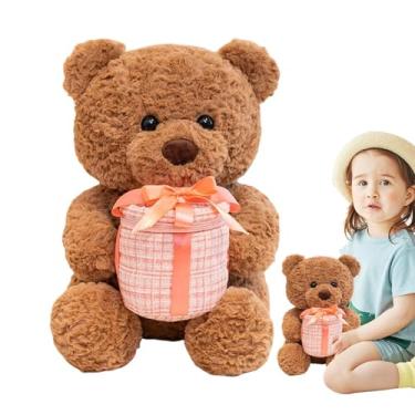 Imagem de Snuggle Bear Plexush, Brinquedo de pelúcia de urso | Amarrar ursos de pelúcia de pelúcia,Doll de dia dos namorados segurando a caixa decorada do para decoração em casa