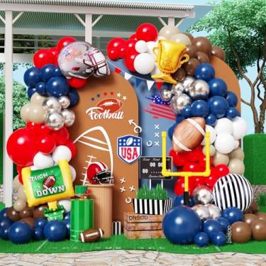Imagem de Kit de arco de balão com tema de futebol para decoração de festa de dia de jogo (vermelho, azul marinho, prata)