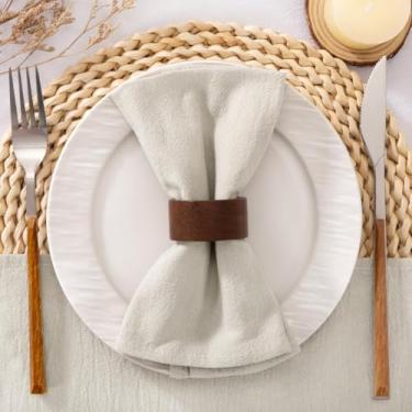 Imagem de Santaben Guardanapos de pano bege conjunto de 12 guardanapos de algodão laváveis a granel 43 cm × 43 cm para decoração de mesa de outono casamento festa nupcial chá de bebê aniversário