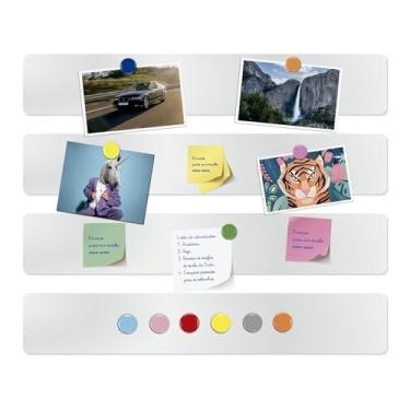 Imagem de Porta Fotos Recados Notas Post It De Metal 30x5cm + 36 Imãs (Branco)