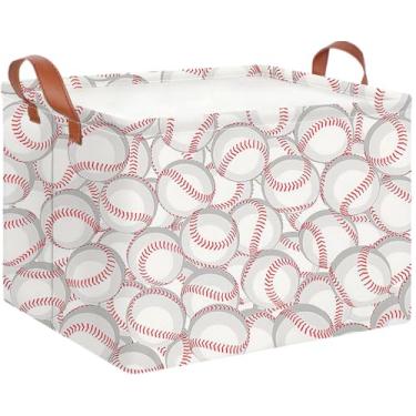 Imagem de CLOCOR Cesta de armazenamento retangular, caixa de armazenamento dobrável com padrão fofo, caixa de livros à prova d'água com alças, cesta de presente (bola de beisebol grande)